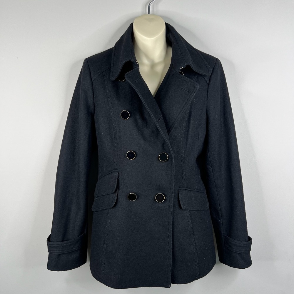 EXPRESS Wool Blend Peacoat Black Jacket Lined Womens M Double Breasted‎ Feminine